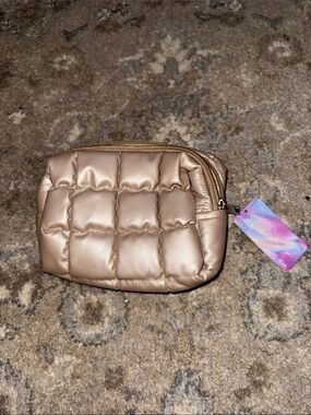 Quilted Metallic Pouch - Rose Gold